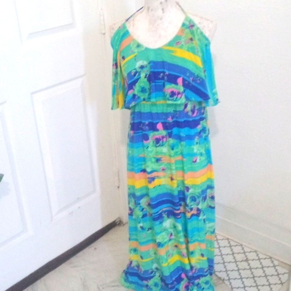 American twist teal and blue maxi dress